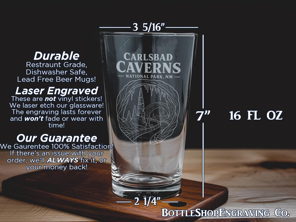 Carlsbad Caverns National Park NM Pint Glass, New Mexico Souvenir Drinkware, Cavern Cave Landmark Glass, Park Gift