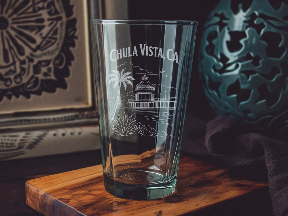 Chula Vista CA Pint Glass, Chula Vista California Souvenir Beer Glass, San Diego County Travel Gift, City Name Bar Glass
