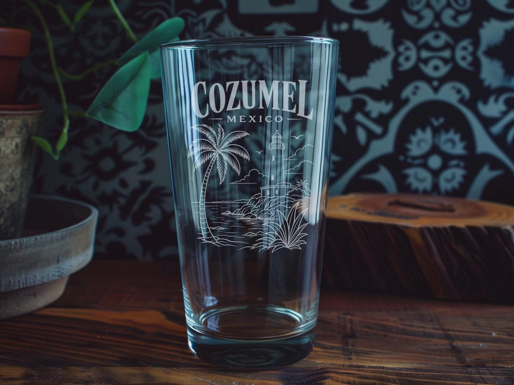 Cozumel Mexico Pint Glass, Cozumel Souvenir Beer Glass, Mexico Travel Gift, Caribbean Island Vacation Drinkware