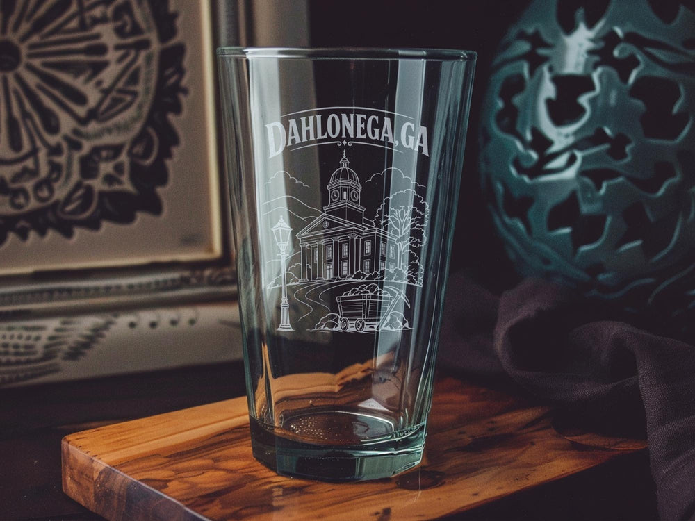 Dahlonega GA Pint Glass, Dahlonega Georgia Souvenir Beer Glass, North Georgia Gift, Hometown Barware, Travel Keepsake Glass