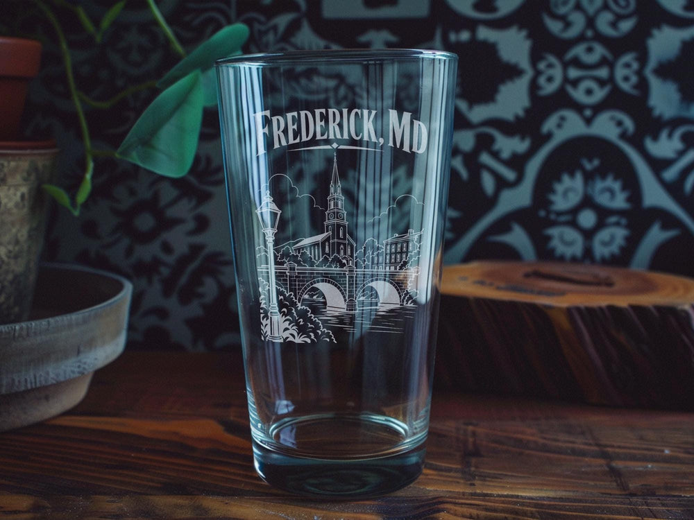 Frederick MD Pint Glass, Frederick Maryland Souvenir Beer Glass, Frederick City Gift, Maryland Travel Keepsake Glass