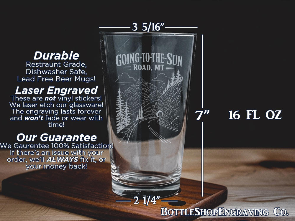 Going-to-the-Sun Road Montana Pint Glass, Glacier National Park Scenic Roadway Souvenir Drinkware