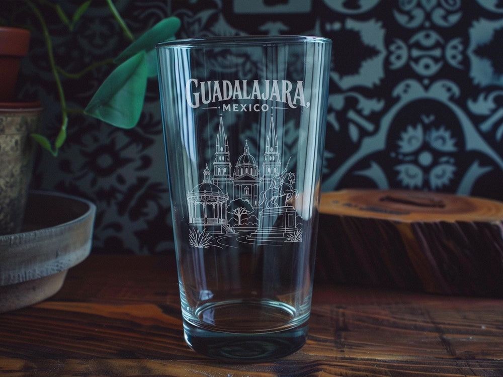 Guadalajara Mexico Pint Glass, Guadalajara Souvenir Beer Glass, Jalisco Travel Gift Pint Glass, Mexico Cityscape Drinkware