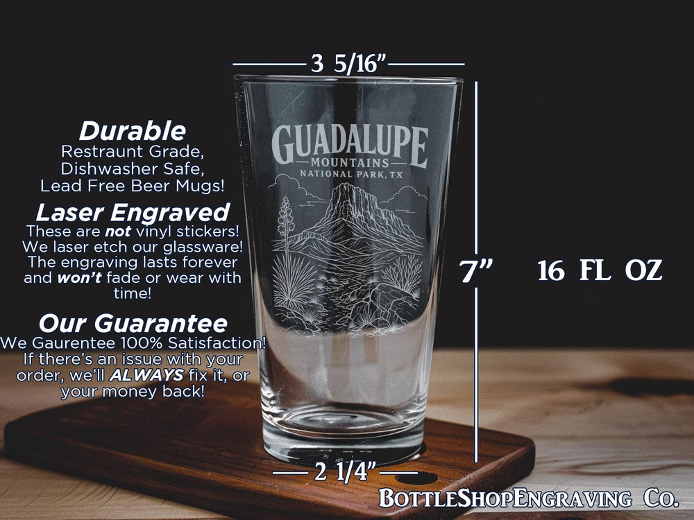 Guadalupe Mountains National Park Texas Pint Glass, Guadalupe Mountains Souvenir Beer Glass, West Texas National Park Drinkware Gift