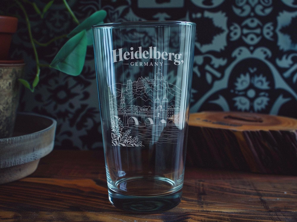 Heidelberg Germany Pint Glass, Heidelberg Castle & Old Town Souvenir Beer Glass, Rhine River Travel Gift