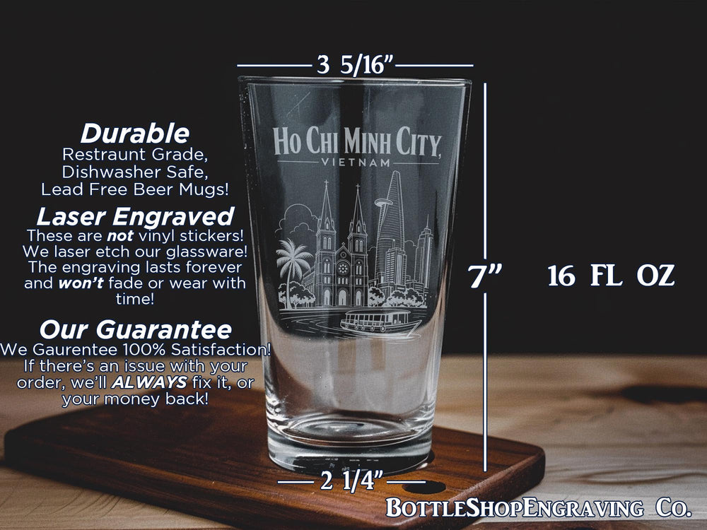 Ho Chi Minh City Vietnam Pint Glass, Saigon Vietnam Souvenir Beer Glass, Vietnam Travel Gift Drinkware