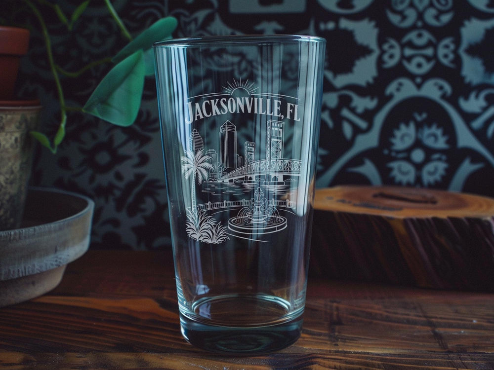 Jacksonville FL Pint Glass, Jacksonville Florida Souvenir Beer Glass, Duval County Travel Gift, Jacksonville Vacation Keepsake Glass