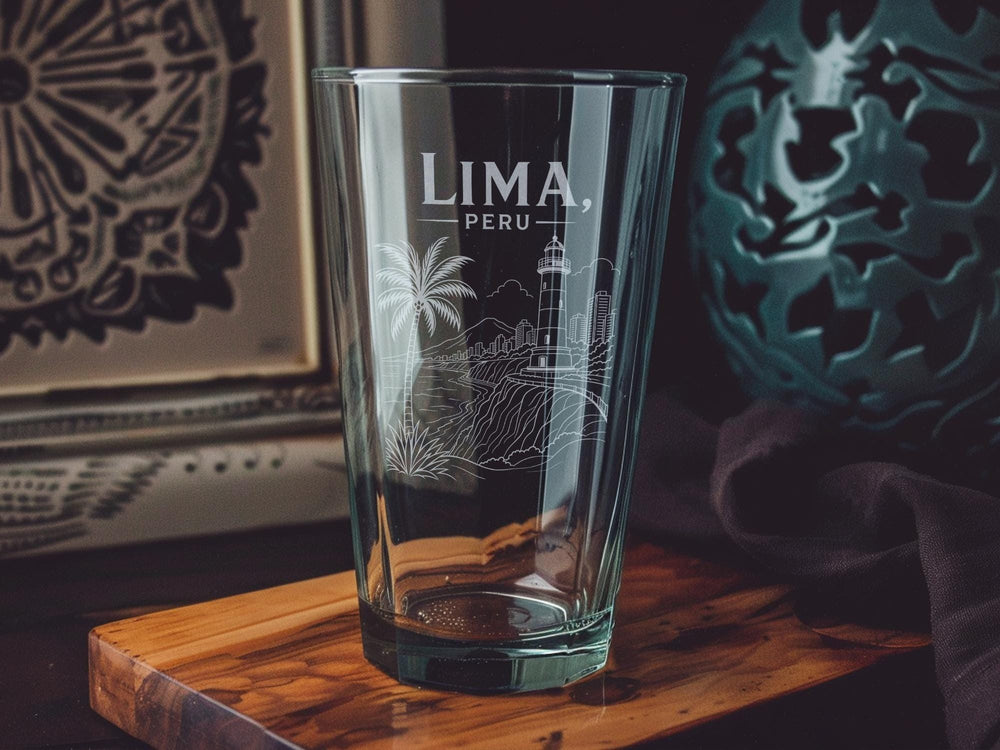 Lima Peru Pint Glass, Lima City Souvenir Beer Glass, Peru Travel Gift, Lima Skyline Drinkware, South America Vacation Keepsake