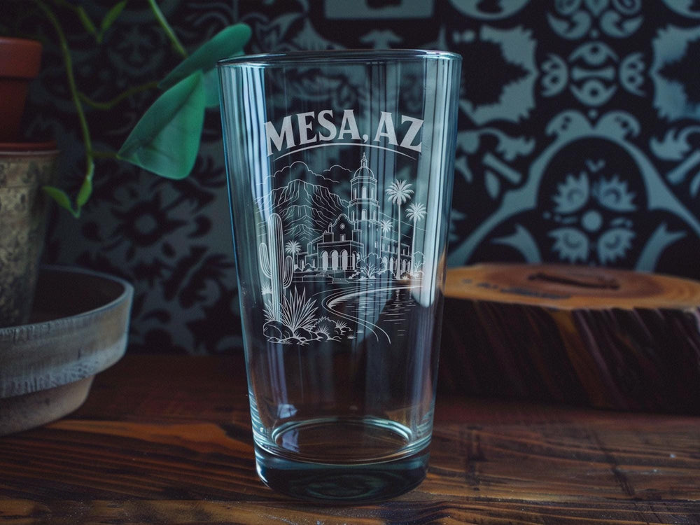 Mesa AZ Pint Glass, Mesa Arizona Souvenir Beer Glass, Arizona Travel Gift, Desert City Keepsake Barware