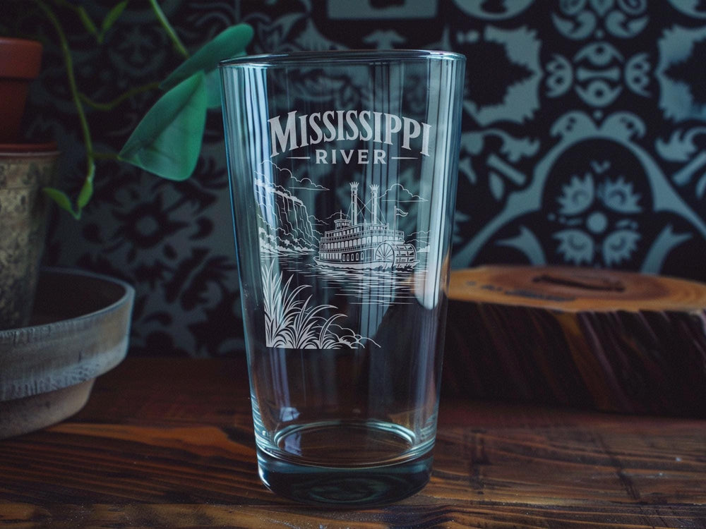 Mississippi River Pint Glass, Mississippi River Map Glass, River Landmark Souvenir Drinkware, Mississippi River Gift