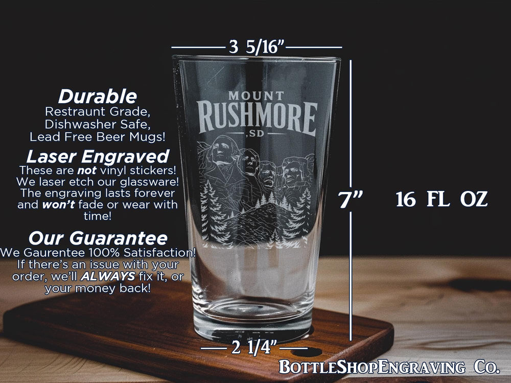 Mount Rushmore South Dakota Pint Glass, Mount Rushmore National Memorial Souvenir Beer Glass, Keystone SD Travel Gift