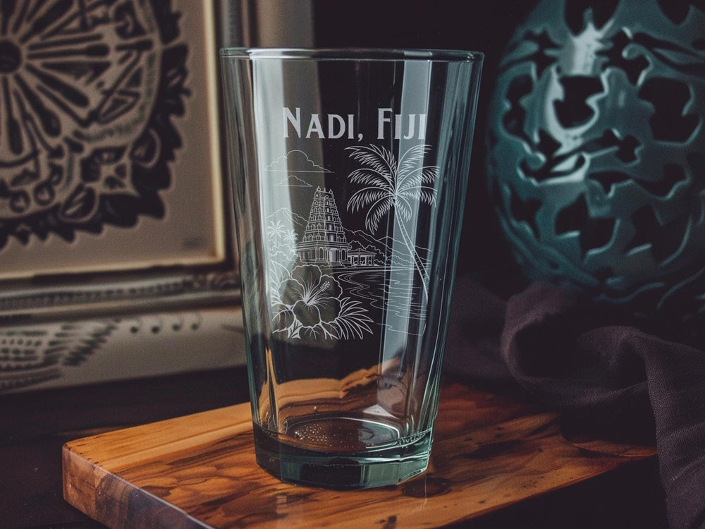 Nadi Fiji Pint Glass, Nadi City Souvenir Beer Glass, Fiji Travel Gift, Island Vacation Keepsake, Tropical Destination Drinkware