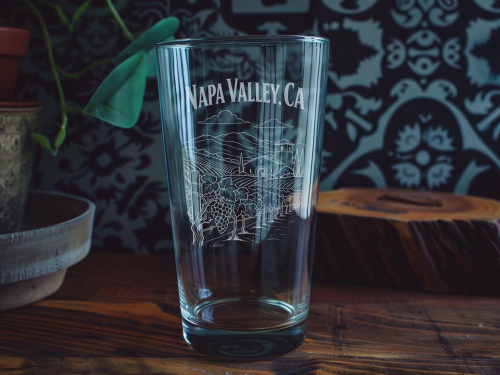Napa Valley CA Pint Glass, Napa Valley California Souvenir Drinkware, Wine Country Vineyard Gift Glass, Napa Trip Keepsake Glass