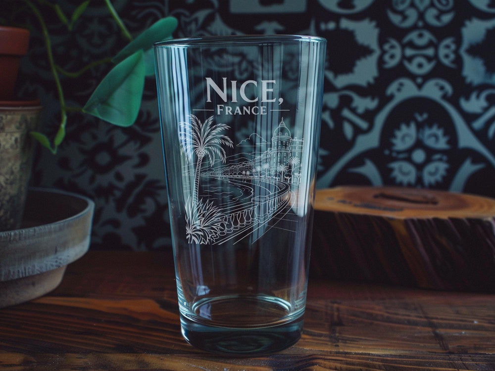 Nice France Pint Glass, French Riviera Souvenir Beer Glass, Nice City Travel Gift, Côte d’Azur Vacation Drinkware, France Landmark Glass