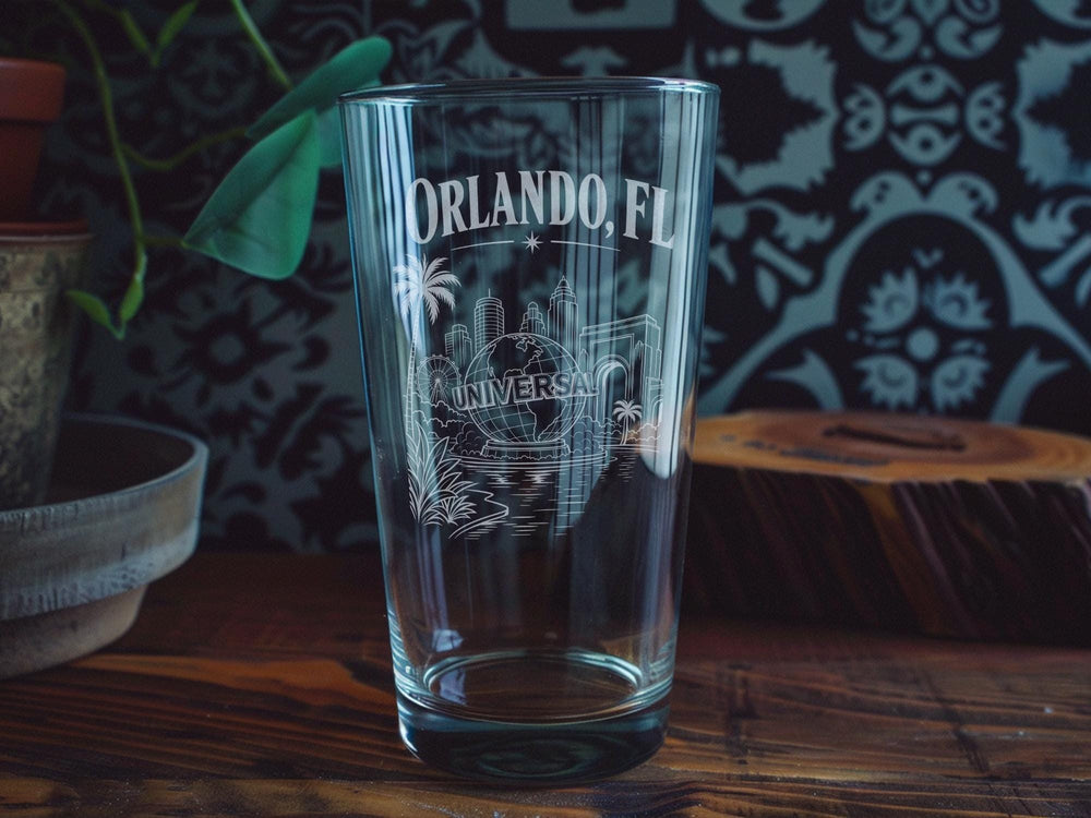 Orlando FL Pint Glass, Orlando Florida Souvenir Beer Glass, Orlando City Skyline Travel Gift, Florida Vacation Drinkware
