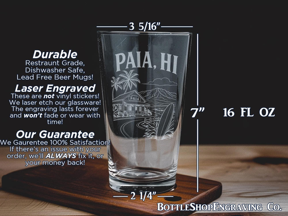Paia Hawaii Pint Glass, Paia HI Souvenir Drinkware, Maui Hawaii Travel Gift, Island Town Keepsake Glass, Beach Vacation Cup