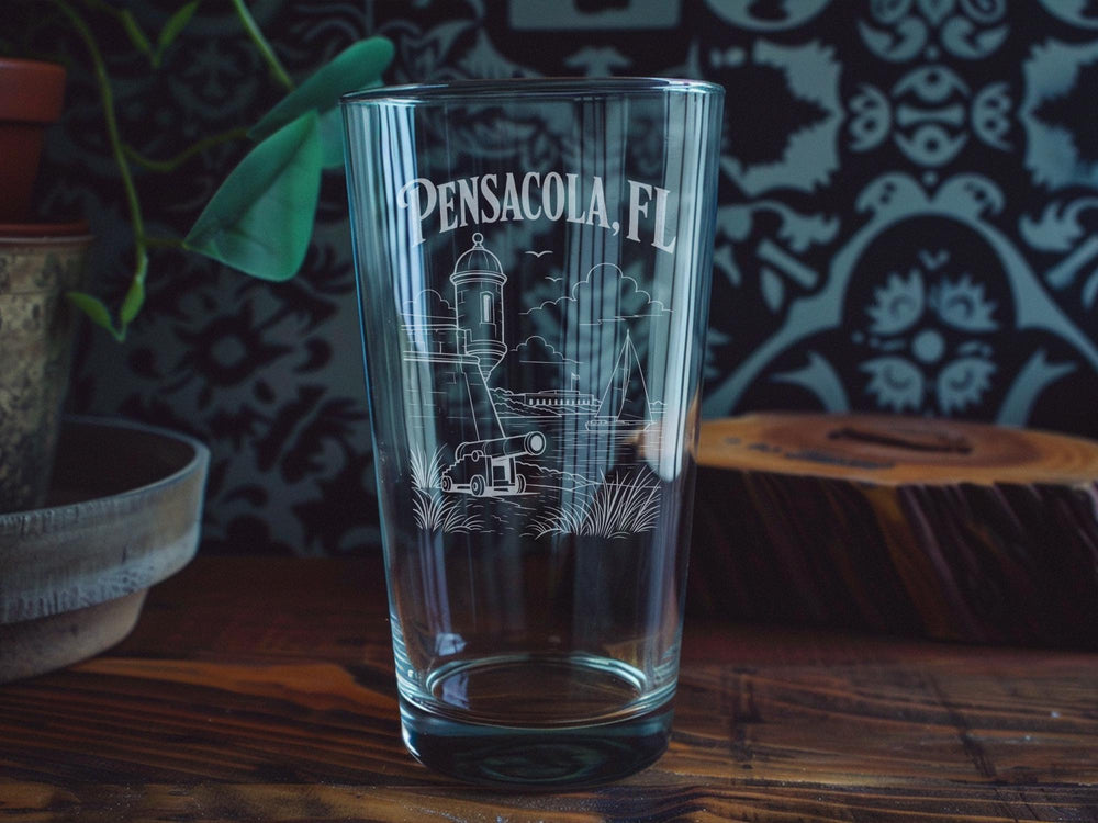 Pensacola FL Pint Glass, Pensacola Florida Souvenir Beer Glass, Gulf Coast Vacation Drinkware, Coastal City Gift
