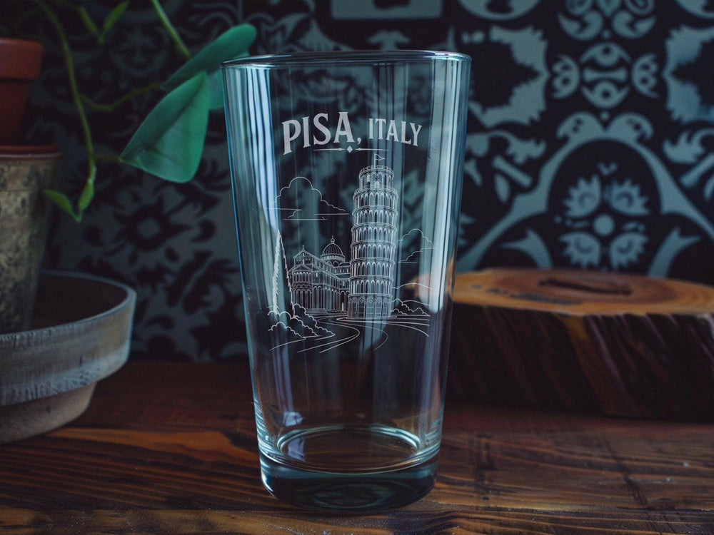 Pisa Italy Pint Glass, Leaning Tower of Pisa Souvenir Beer Glass, Tuscany Travel Gift, Italy Landmark Drinkware