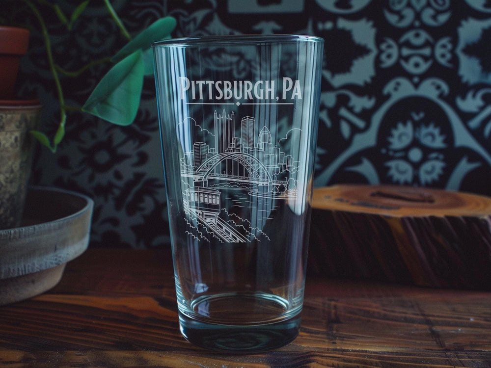 Pittsburgh PA Pint Glass, Pittsburgh Pennsylvania Souvenir Beer Glass, Steel City Skyline Drinkware Gift
