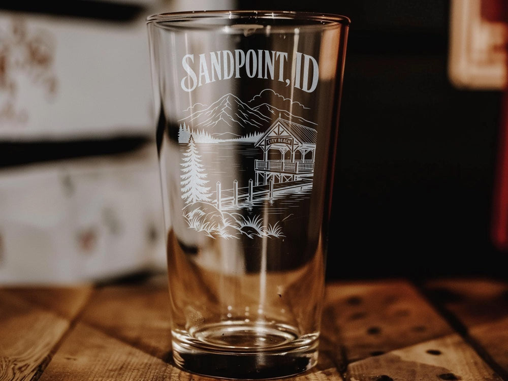 Sandpoint Idaho Pint Glass, Sandpoint ID Souvenir Beer Glass, Lake Pend Oreille Vacation Gift, Idaho Travel Drinkware