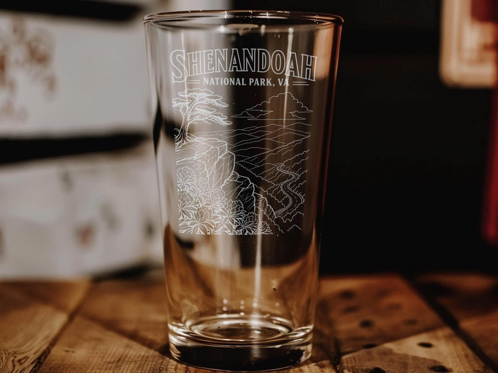 Shenandoah National Park VA Pint Glass, Virginia Skyline Drive Souvenir Glass, Blue Ridge Mountains Nature Travel Gift