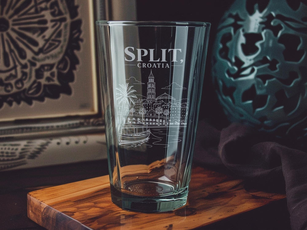 Split Croatia Pint Glass, Split Dalmatia Souvenir Beer Glass, Adriatic Coast Travel Gift, Croatia Vacation Keepsake Glass