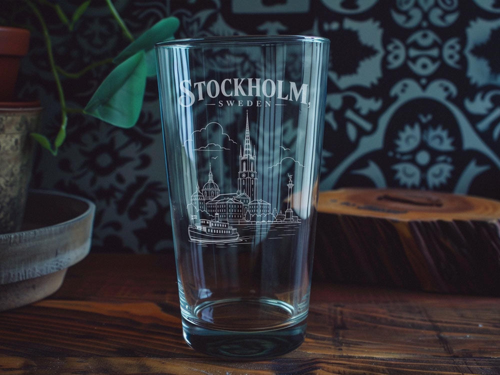 Stockholm Sweden Pint Glass, Stockholm City Skyline Souvenir Beer Glass, Sweden Travel Gift, Scandinavian Cityscape Barware