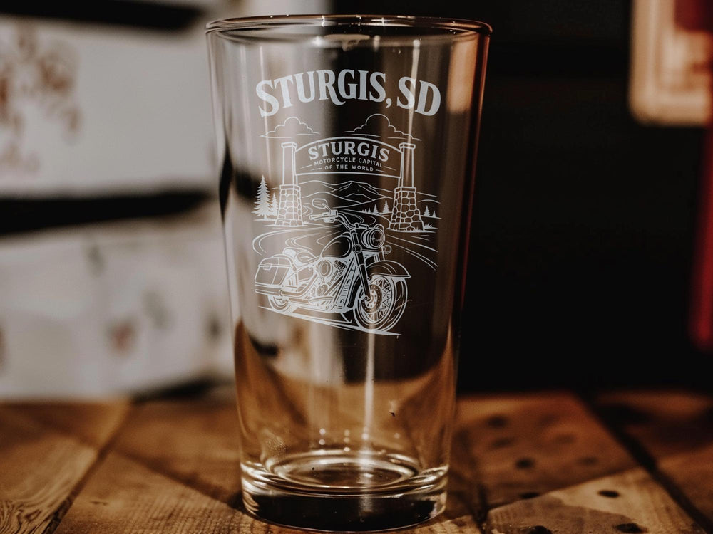 Sturgis SD Pint Glass, Sturgis South Dakota Souvenir Beer Glass, Sturgis SD Travel Gift, Black Hills Keepsake Glass