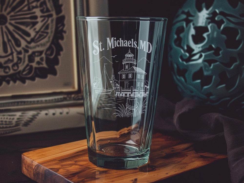 St. Michaels Maryland Pint Glass, St Michaels MD Souvenir Drinkware, Chesapeake Bay Coastal Town Gift