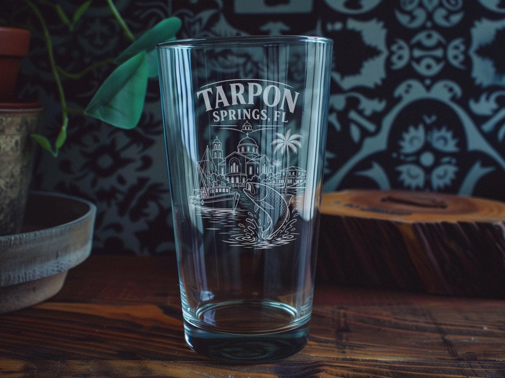 Tarpon Springs FL Pint Glass, Florida Gulf Coast Souvenir Beer Glass, Tarpon Springs Florida Travel Gift, Sponge Docks Theme