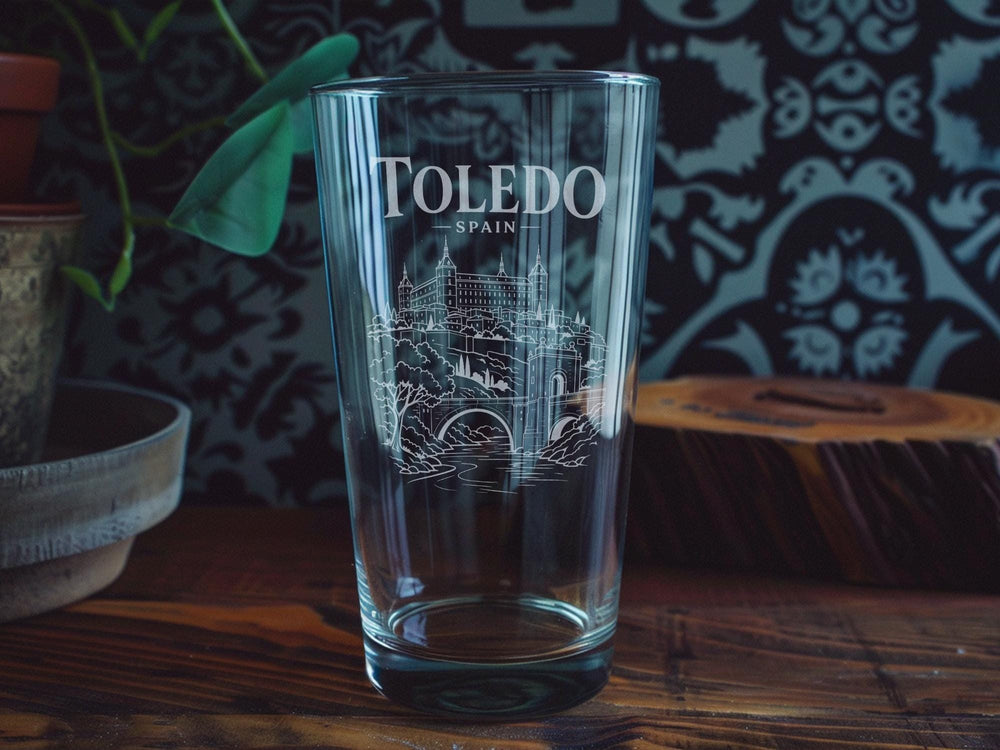 Toledo Spain Pint Glass, Toledo City Skyline Souvenir Beer Glass, Spain Travel Gift, Toledo Landmark Drinkware
