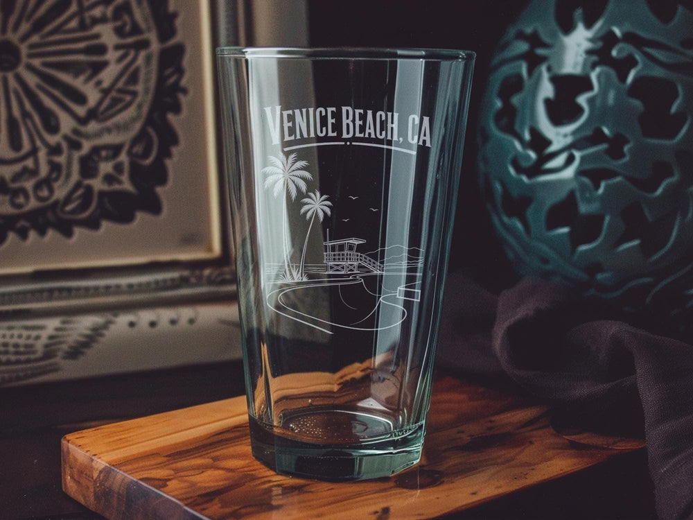 Venice Beach CA Pint Glass, Venice Beach California Souvenir Glass, Los Angeles Beach Gift, Coastal Travel Drinkware