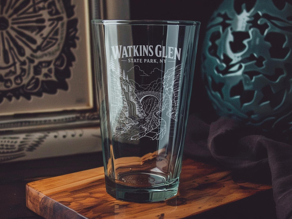 Watkins Glen State Park NY Pint Glass, Finger Lakes New York Souvenir Drinkware, Watkins Glen Gorge Waterfalls Gift