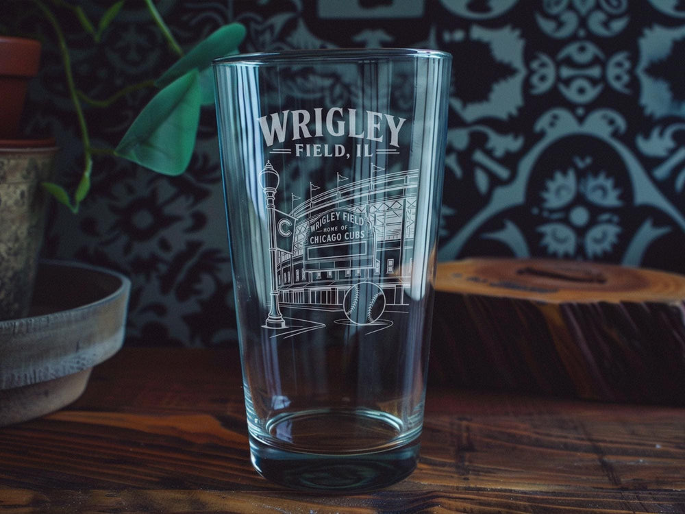 Wrigley Field Illinois Pint Glass, Chicago Baseball Stadium Souvenir Beer Glass, Cubs Fan Barware Gift
