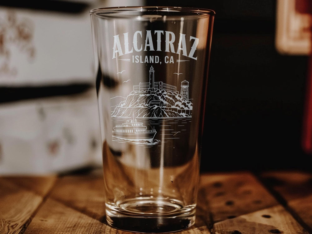 Alcatraz Island California Pint Glass, San Francisco Bay Landmark Souvenir Drinkware, Alcatraz Prison Island Gift