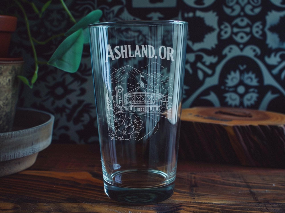 Ashland OR Pint Glass, Ashland Oregon Souvenir Beer Glass, Southern Oregon Travel Gift, City Name Bar Glass, Ashland Keepsake