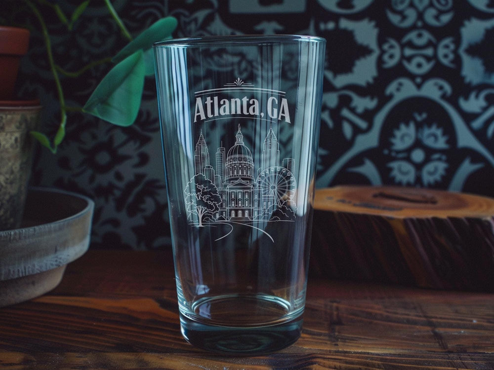 Atlanta GA Pint Glass, Atlanta Georgia Skyline Souvenir Glass, Georgia Travel Gift, Atlanta City Landmark Drinkware