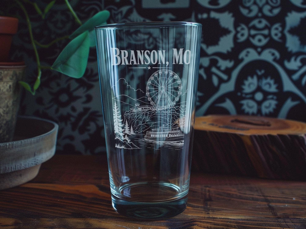 Branson MO Pint Glass, Branson Missouri Souvenir Drinking Glass, Ozarks Vacation Gift, Branson Travel Keepsake Glass, USA City Gift