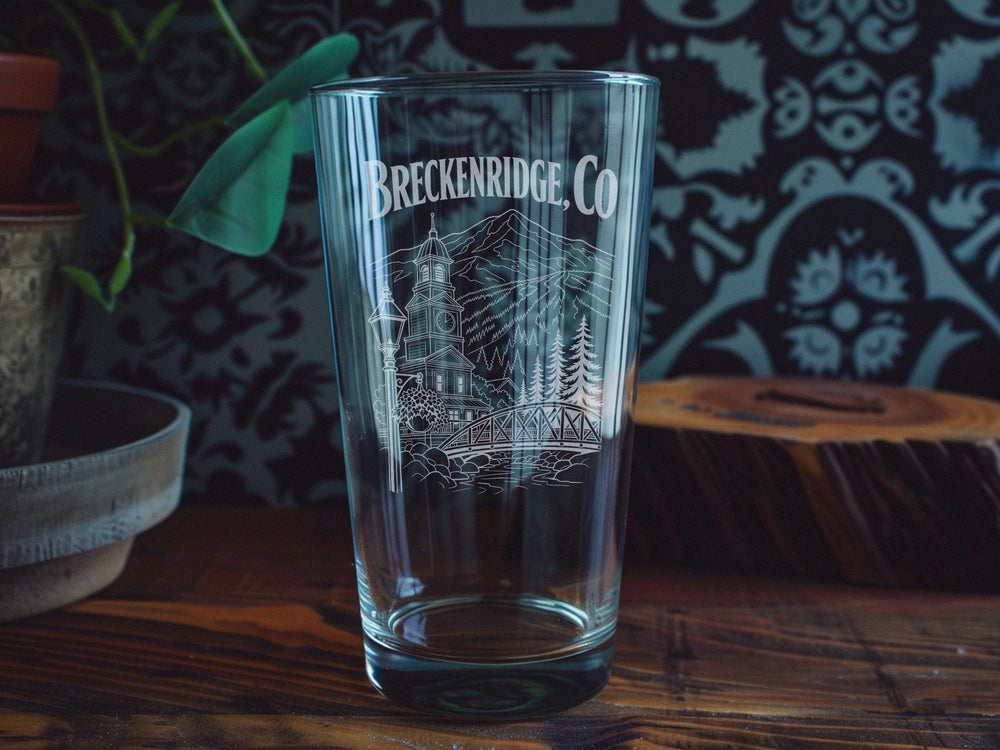 Breckenridge CO Pint Glass, Breckenridge Colorado Souvenir Beer Glass, Mountain Town Travel Gift, Colorado Drinkware