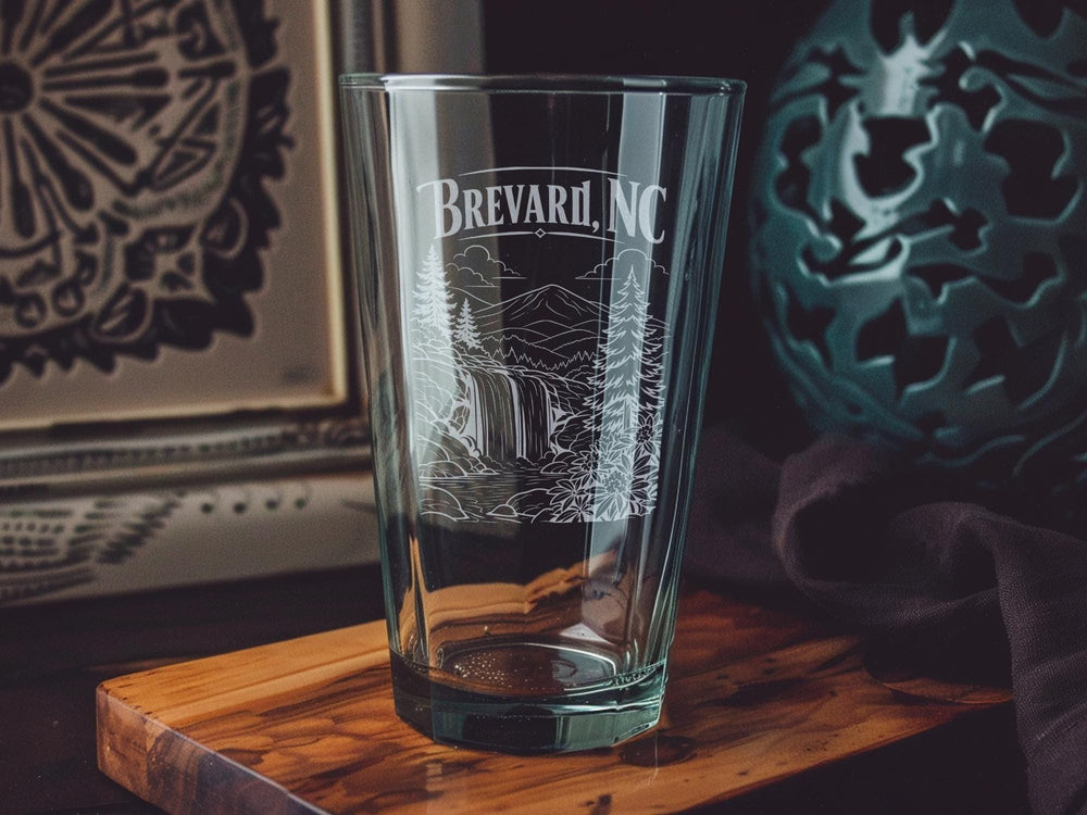 Brevard NC Pint Glass Souvenir Drinkware, Brevard North Carolina Beer Glass, Blue Ridge Mountains Town Gift