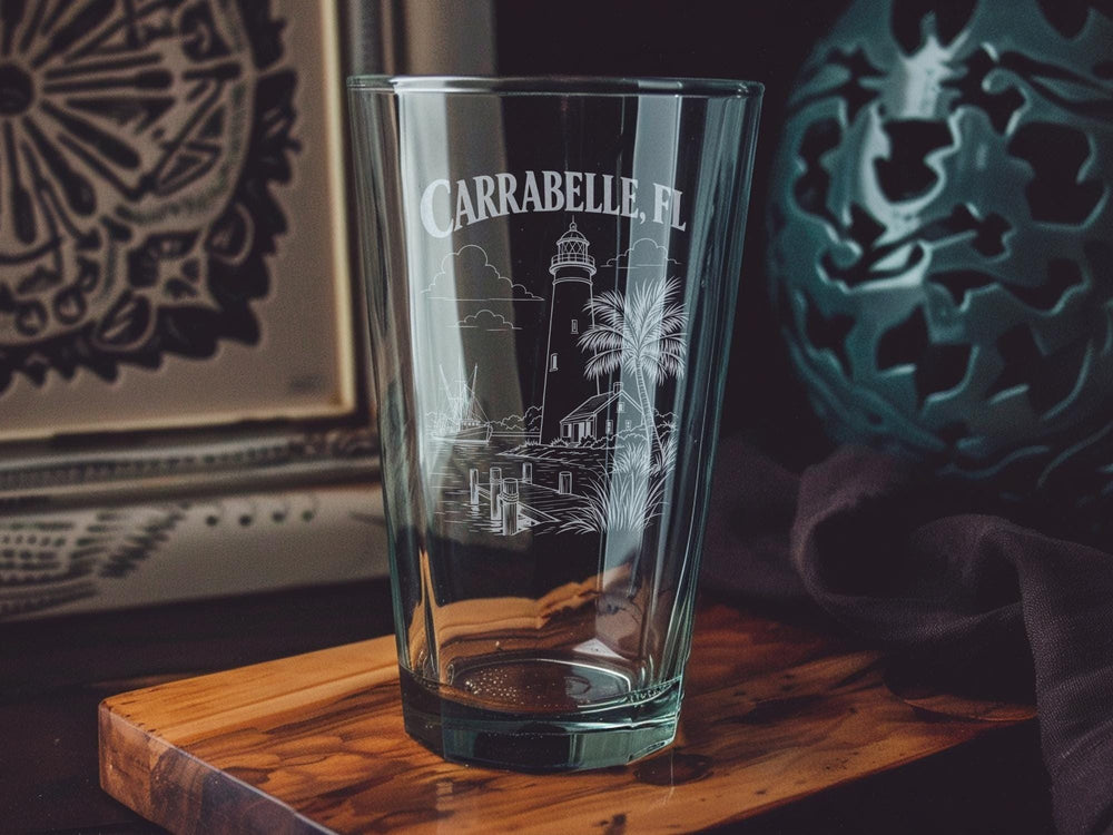 Carrabelle FL Pint Glass, Carrabelle Florida Souvenir Drinking Glass, Gulf Coast Beach Town Gift, Vacation Keepsake Barware