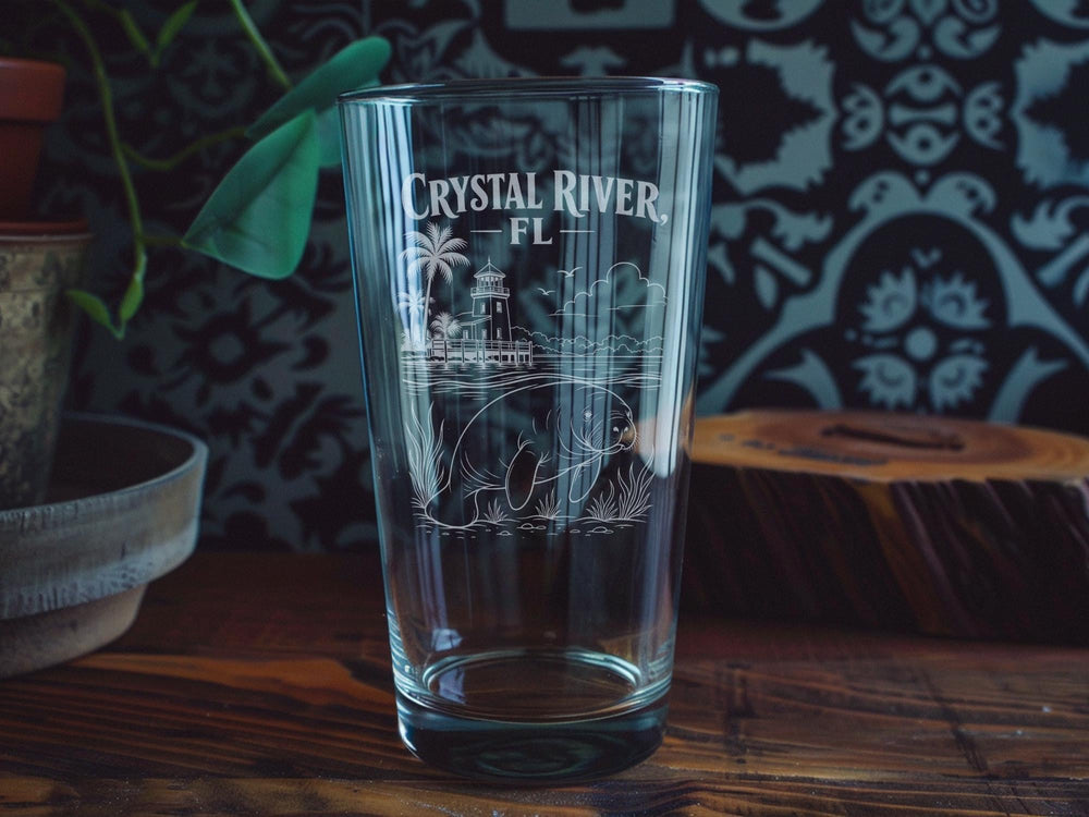 Crystal River Florida Pint Glass, Crystal River FL Souvenir Drinking Glass, Citrus County Travel Gift, Florida Vacation Keepsake