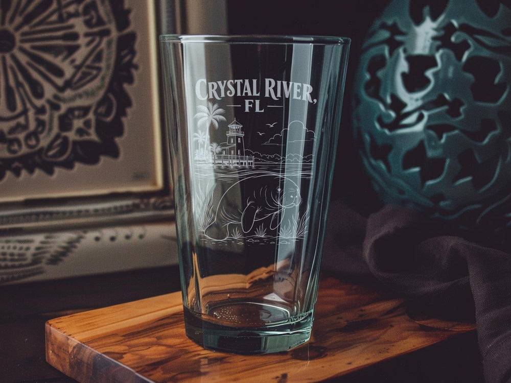 Crystal River Florida Pint Glass, Crystal River FL Souvenir Drinking Glass, Citrus County Travel Gift, Florida Vacation Keepsake