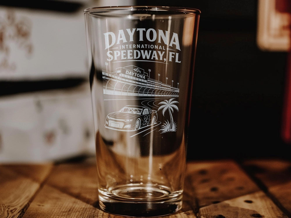 Daytona International Speedway Florida Pint Glass, Daytona Beach Raceway Souvenir Beer Glass, Motorsports Racing Fan Gift