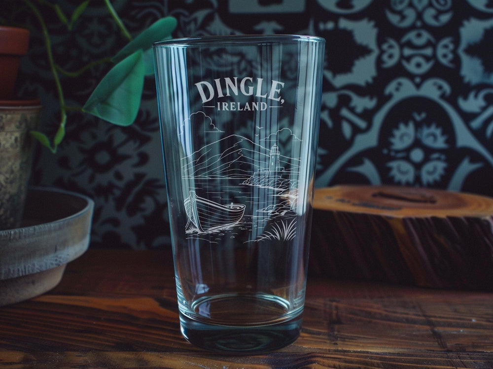Dingle Ireland Pint Glass, Dingle Peninsula Souvenir Beer Glass, Irish Coastal Town Travel Gift, County Kerry Ireland Glass