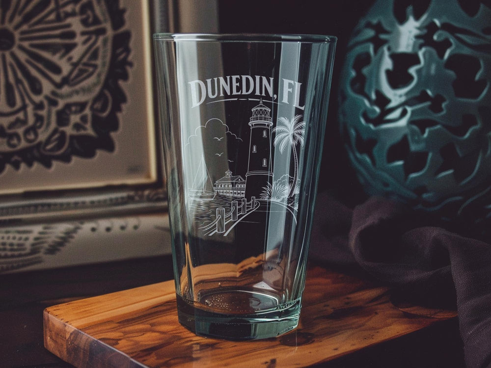 Dunedin Florida Pint Glass, Dunedin FL Souvenir Beer Glass, Dunedin City Gift, Florida Travel Keepsake Glass