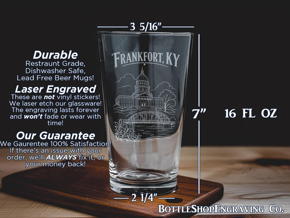 Frankfort KY Pint Glass, Frankfort Kentucky Souvenir Beer Glass, Kentucky State Capital Gift, Frankfort Travel Keepsake Glass
