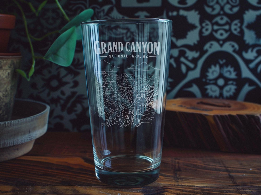 Grand Canyon National Park Arizona Pint Glass, South Rim Canyon Landscape Souvenir Beer Glass, USA Travel Gift Drinkware