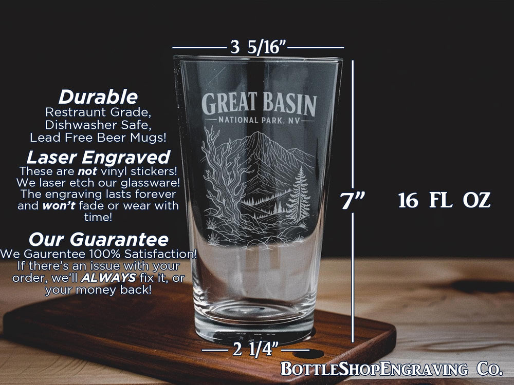 Great Basin National Park Nevada Pint Glass, Great Basin NP Souvenir Drinkware, Baker NV Travel Gift, National Park Glass