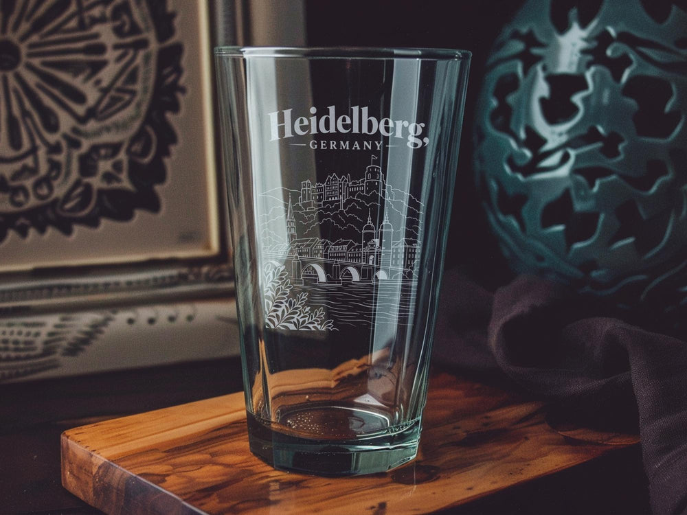 Heidelberg Germany Pint Glass, Heidelberg Castle & Old Town Souvenir Beer Glass, Rhine River Travel Gift